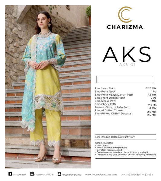 Charizma AKS Summer Lawn ’25 – Embroidered 3-Piece Suit (AK5-01)