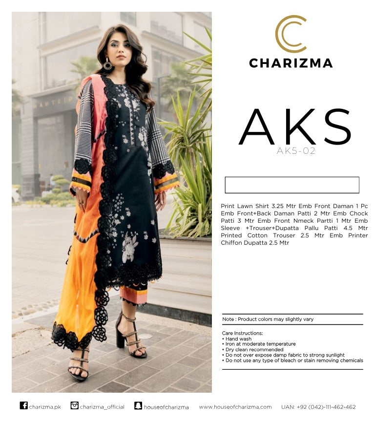 Charizma AKS Summer Lawn ’25 – Embroidered 3-Piece Suit (AK5-02)