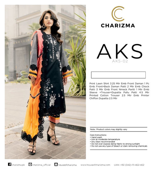 Charizma AKS Summer Lawn ’25 – Embroidered 3-Piece Suit (AK5-02)
