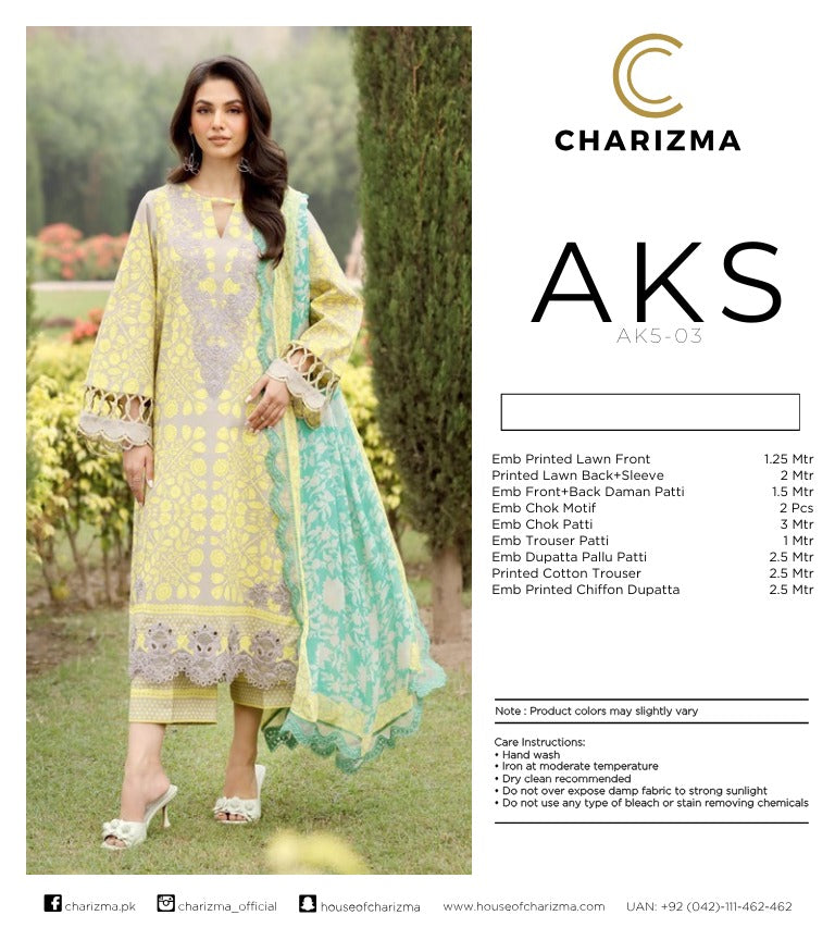 Charizma AKS Summer Lawn ’25 – Embroidered 3-Piece Suit (AK5-03)