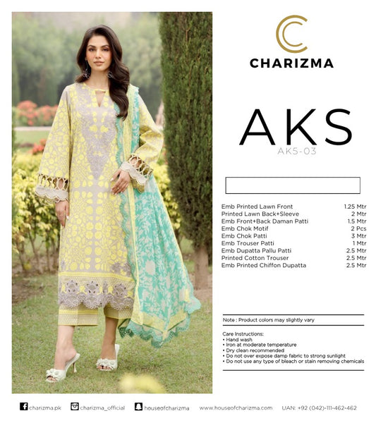 Charizma AKS Summer Lawn ’25 – Embroidered 3-Piece Suit (AK5-03)