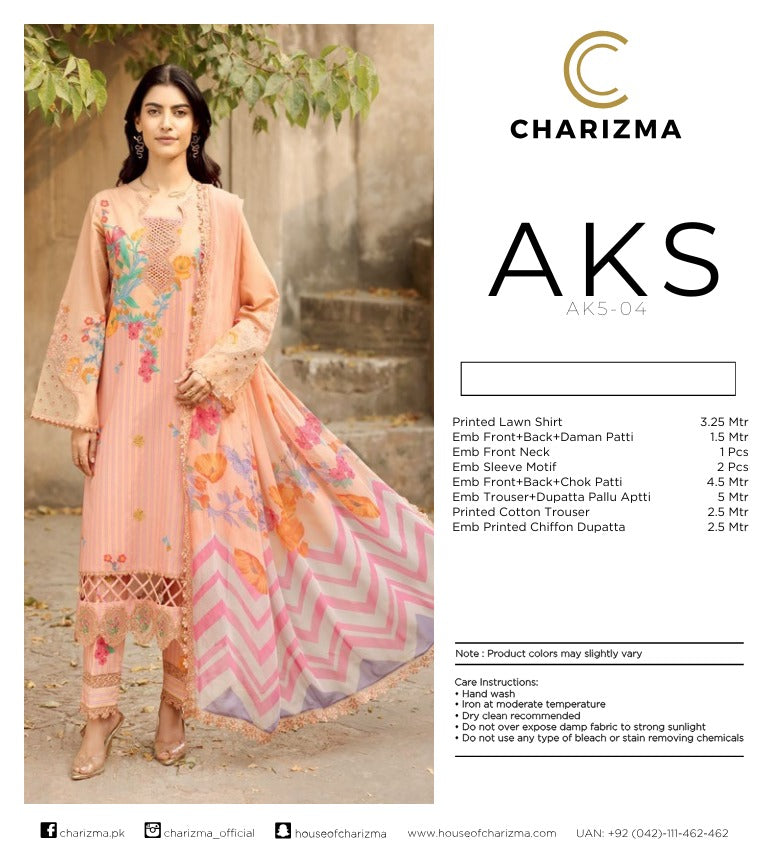 Charizma AKS Summer Lawn ’25 – Embroidered 3-Piece Suit (AK5-04)