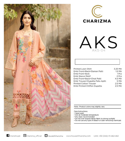 Charizma AKS Summer Lawn ’25 – Embroidered 3-Piece Suit (AK5-04)
