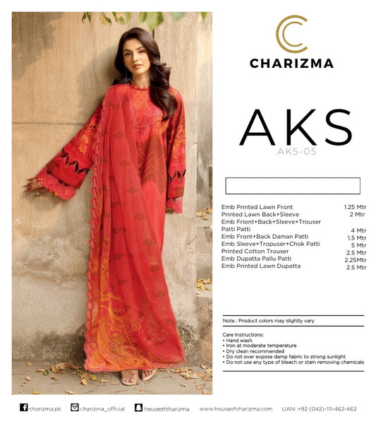 Charizma AKS Summer Lawn ’25 – Embroidered 3-Piece Suit (AK5-05)