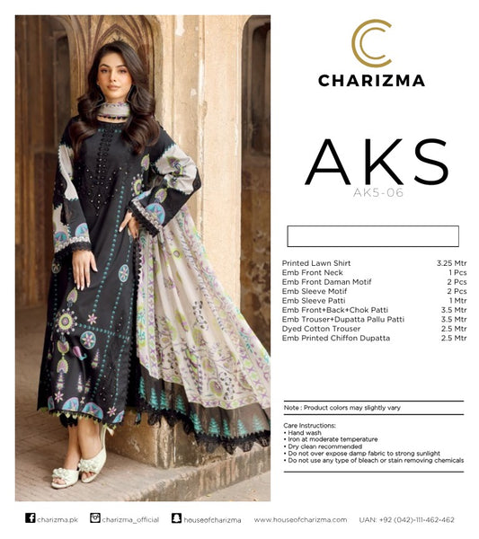 Charizma AKS Summer Lawn ’25 – Embroidered 3-Piece Suit (AK5-06)