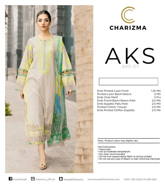 Charizma AKS Summer Lawn ’25 – Embroidered 3-Piece Suit (AK5-07)