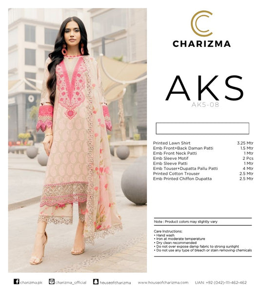 Charizma AKS Summer Lawn ’25 – Embroidered 3-Piece Suit (AK5-08)