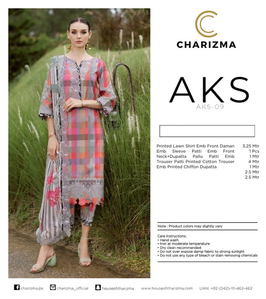 Charizma AKS Summer Lawn ’25 – Embroidered 3-Piece Suit (AK5-09)